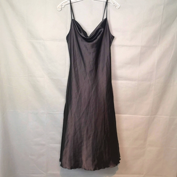 Vintage Dresses & Skirts - Vintage | Black Slip Satin Cowl Neck Spaghetti Strap Midi Dress